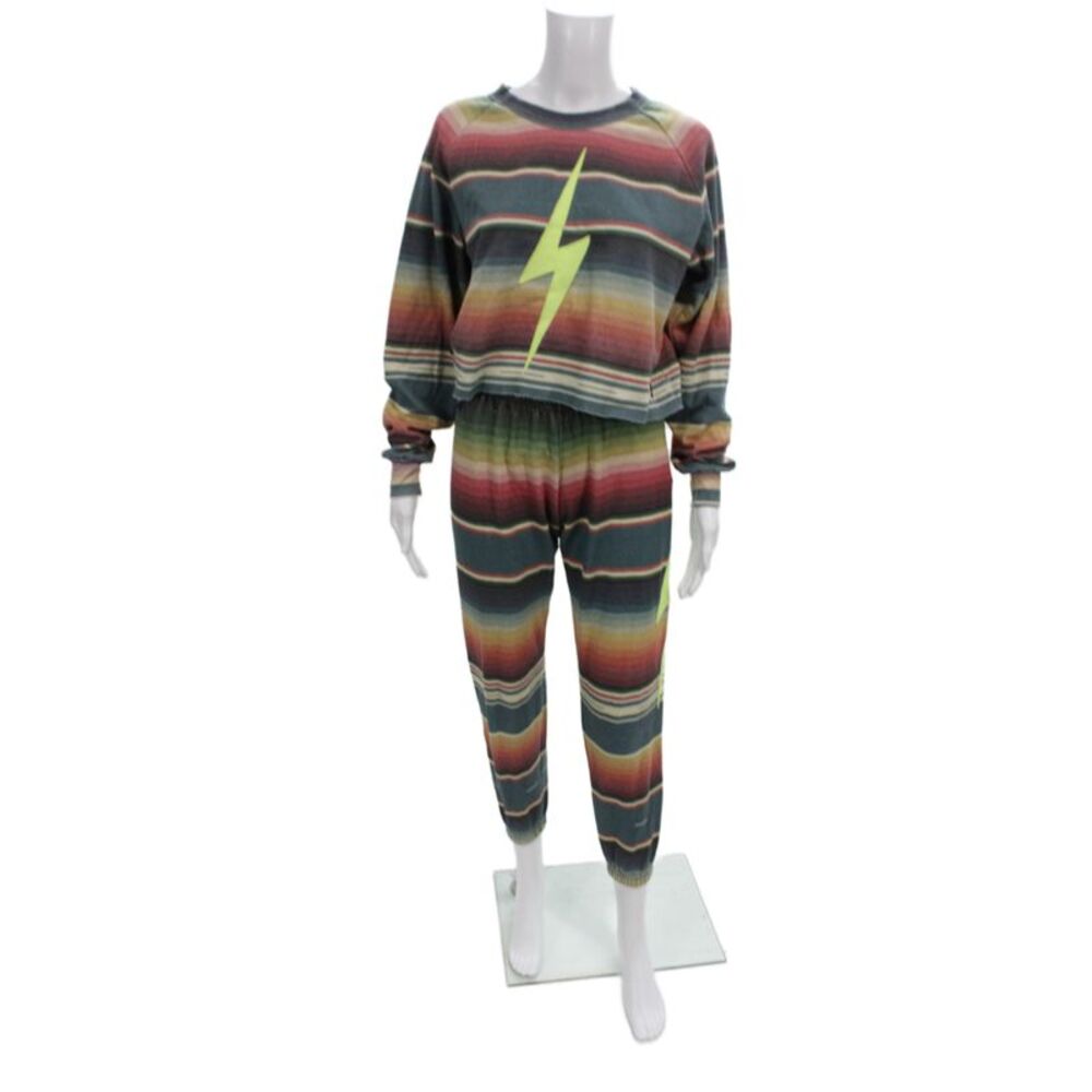 Aviator Nation Women Pullover Sweatshirt Striped Multicolor Long Sleeve Size XS
